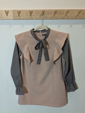 HSTYLE Women's Pink Ruffle Dress with Bow Tie